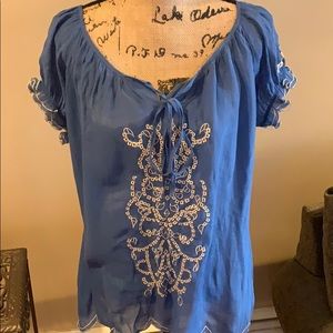 Sisters Blue Peasant Blouse